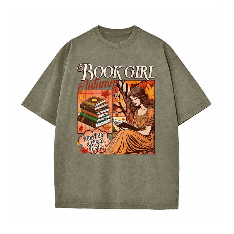 Book Girl Autumn Washed T-Shirt