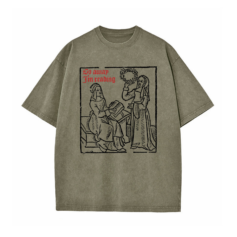 Go Away I'm Reading Woodcut Washed T-Shirt
