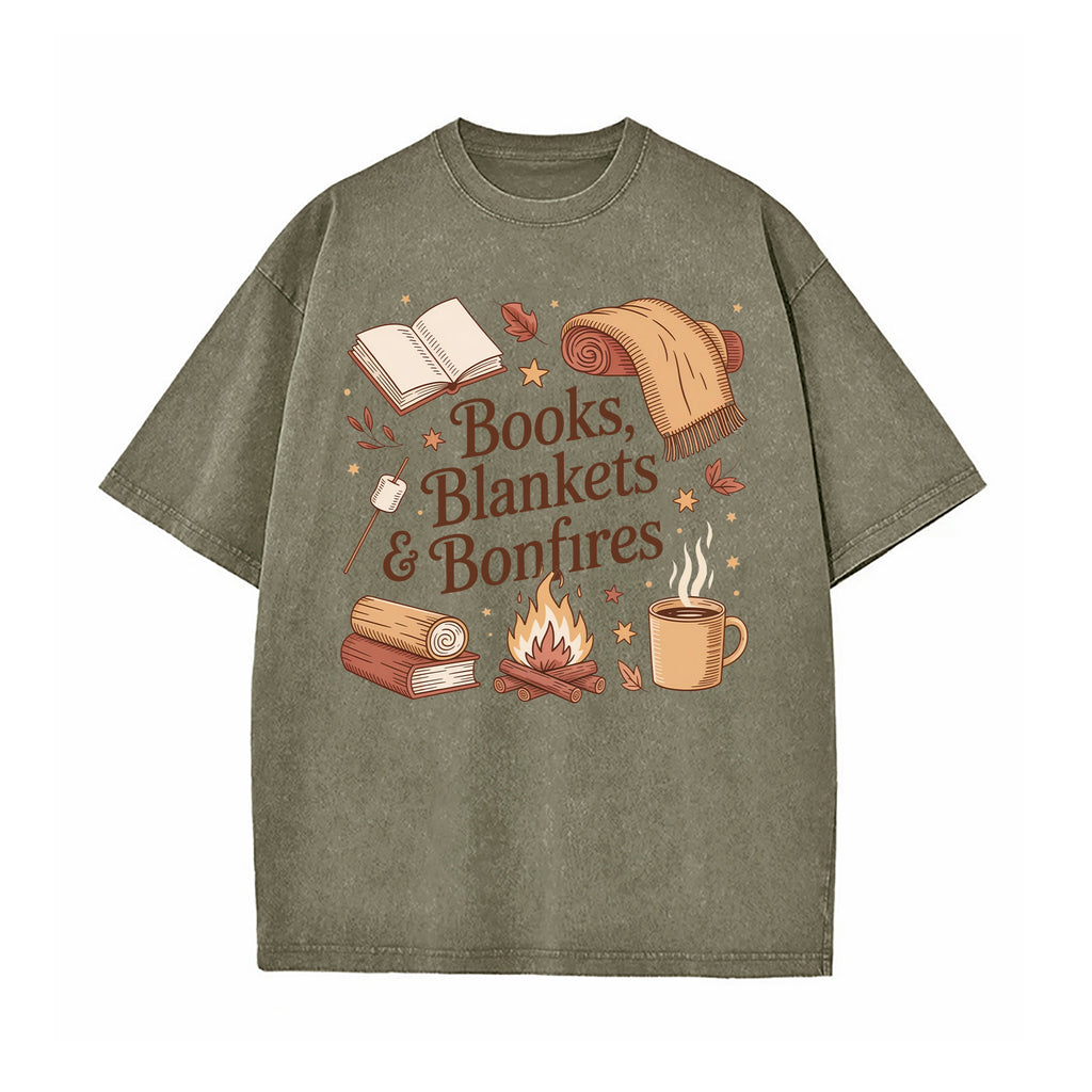 Books Blankets and Bonfires Washed T-Shirt