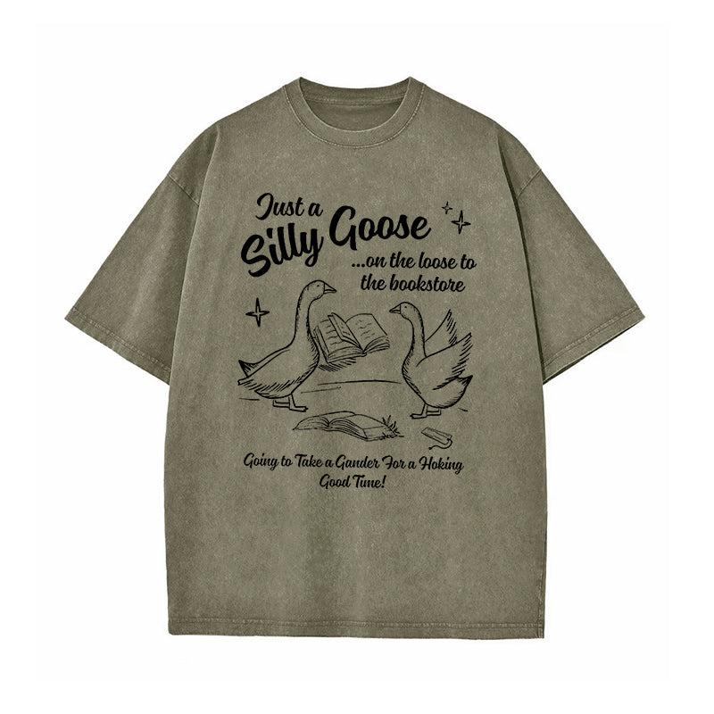 Silly Goose On The Loose To The Bookstore Washed T-Shirt