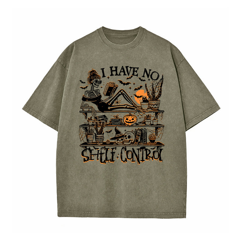 I Have No Shelf Control Halloween Washed T-Shirt