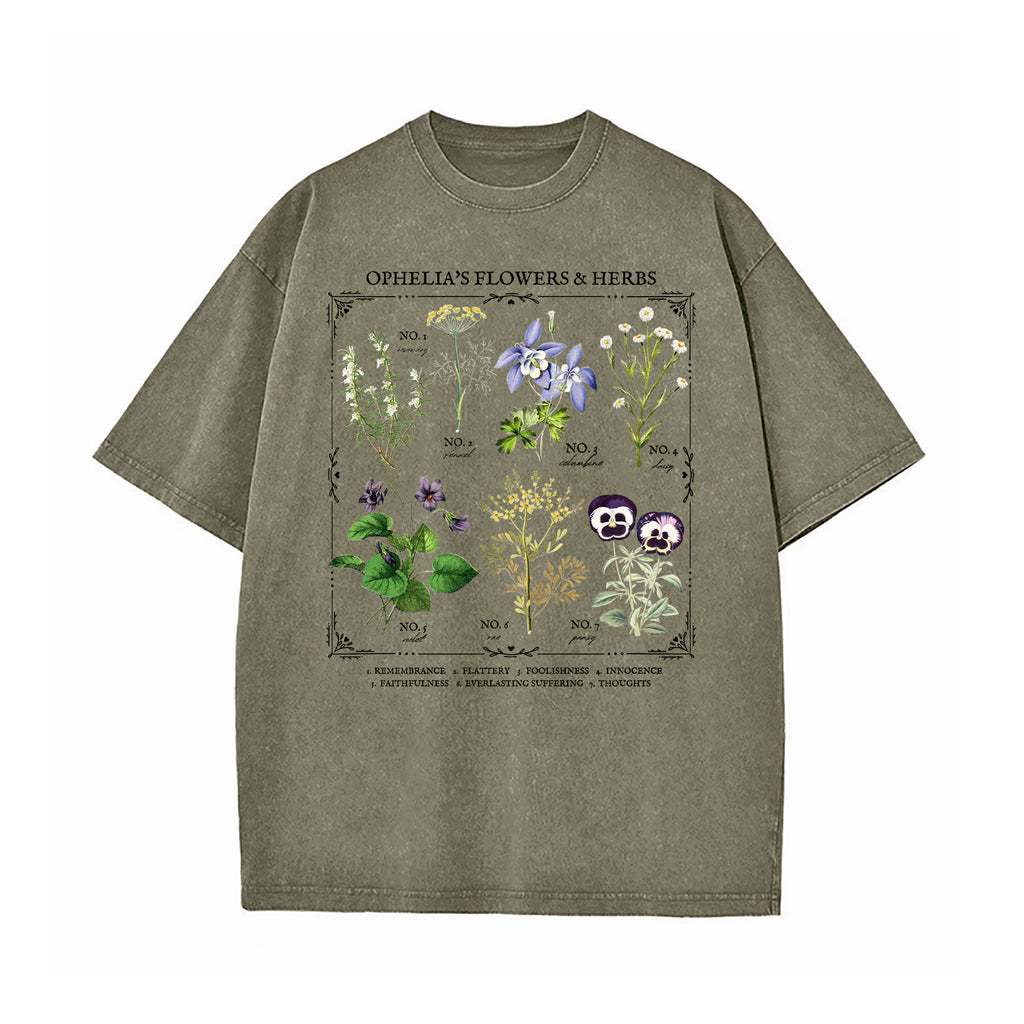 Shakespeare Ophelia Flower Chart Herbology Washed T-Shirt
