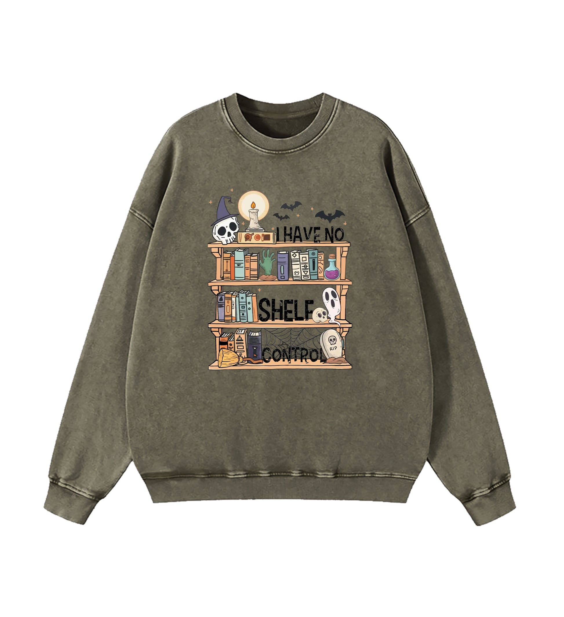 I Have No Shelf Control Book Lover Halloween Edition Washed Sweatshirt