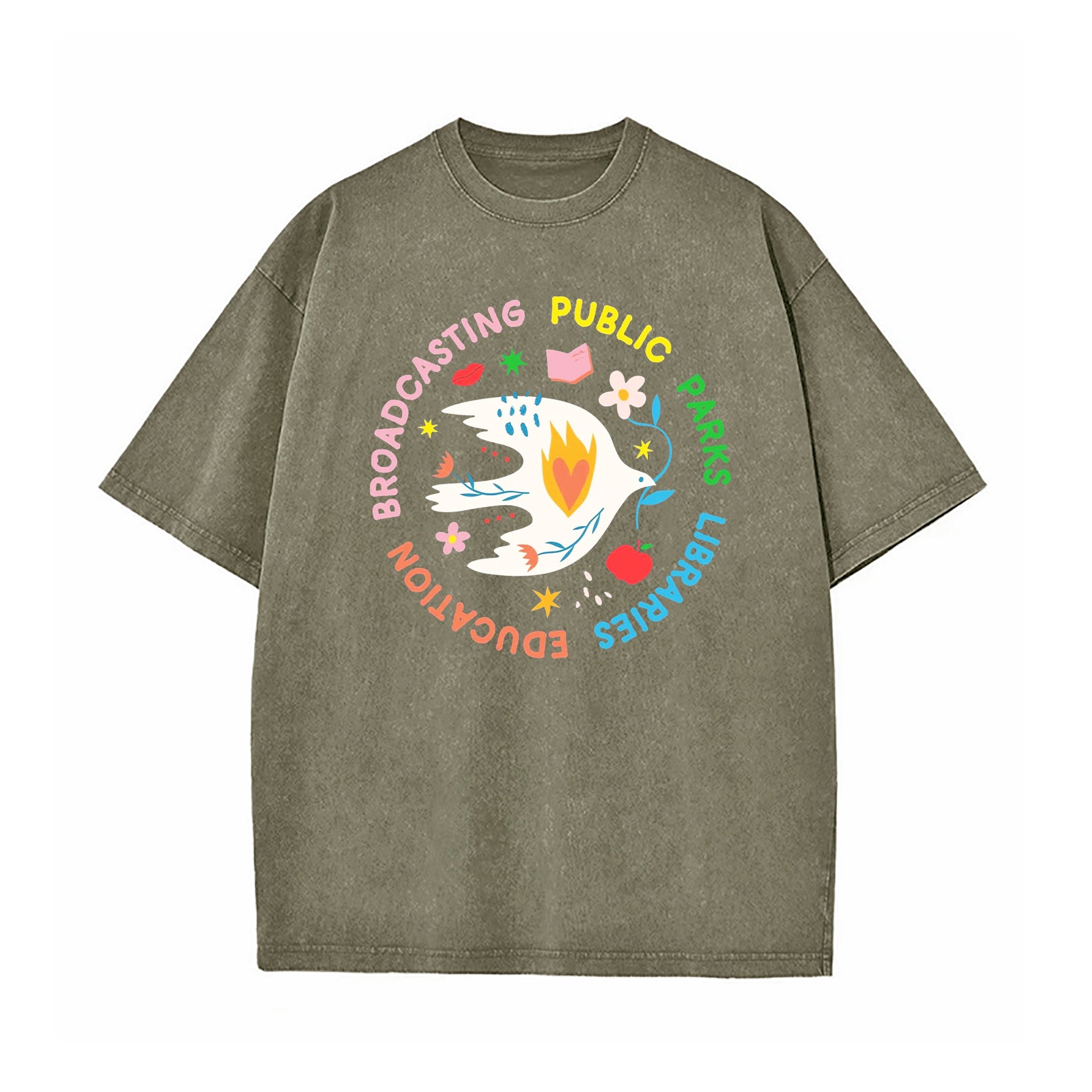 NPR PBS Libraries Public Goods Dove Washed T-Shirt