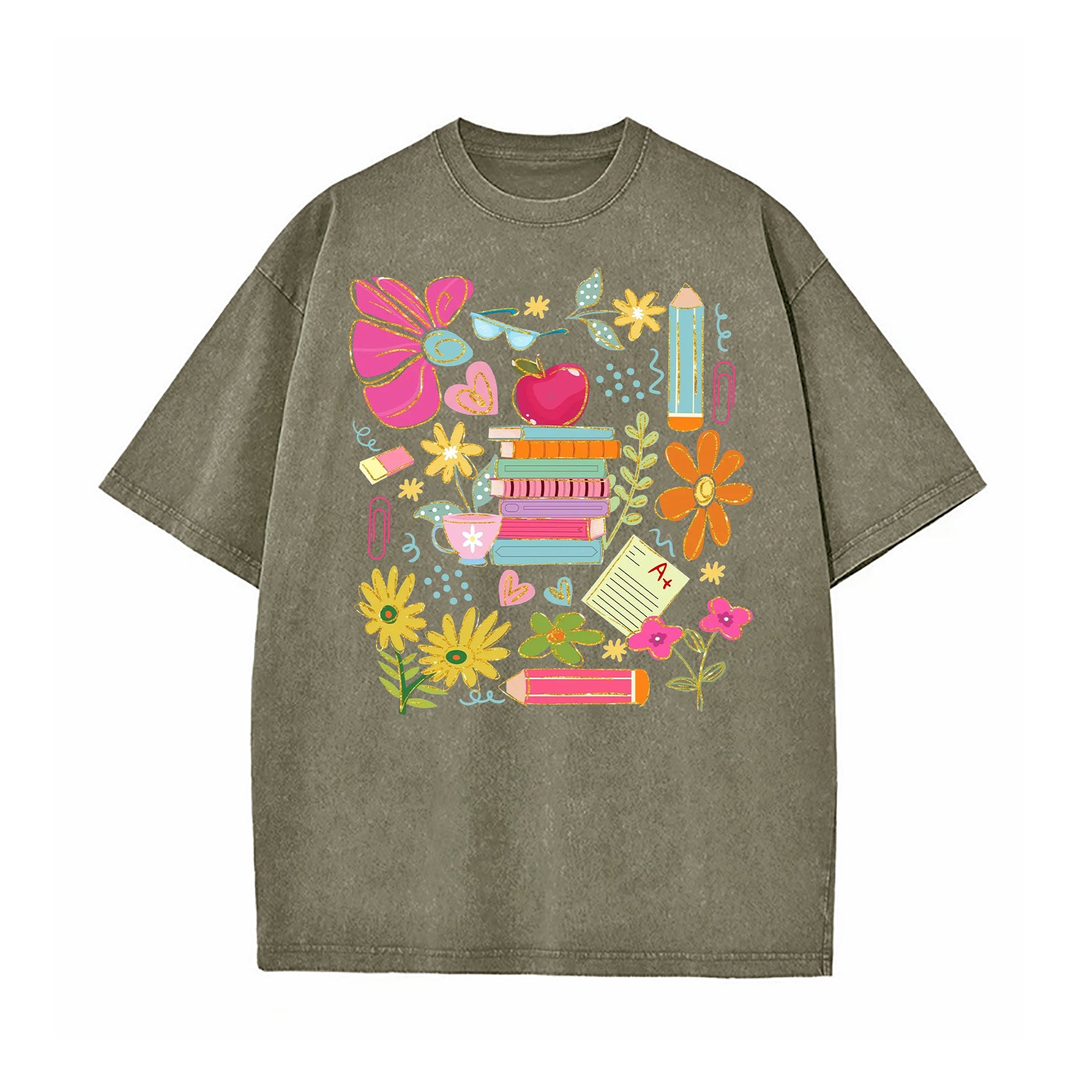 Teacher Book Lover Botanical Washed T-Shirt
