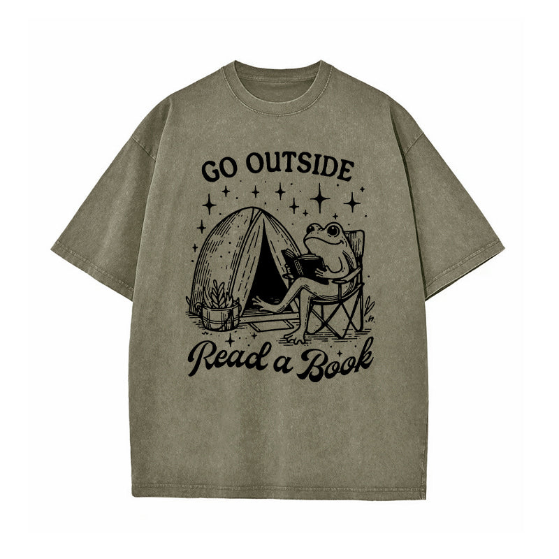 Go Outside Read A Book Washed T-Shirt