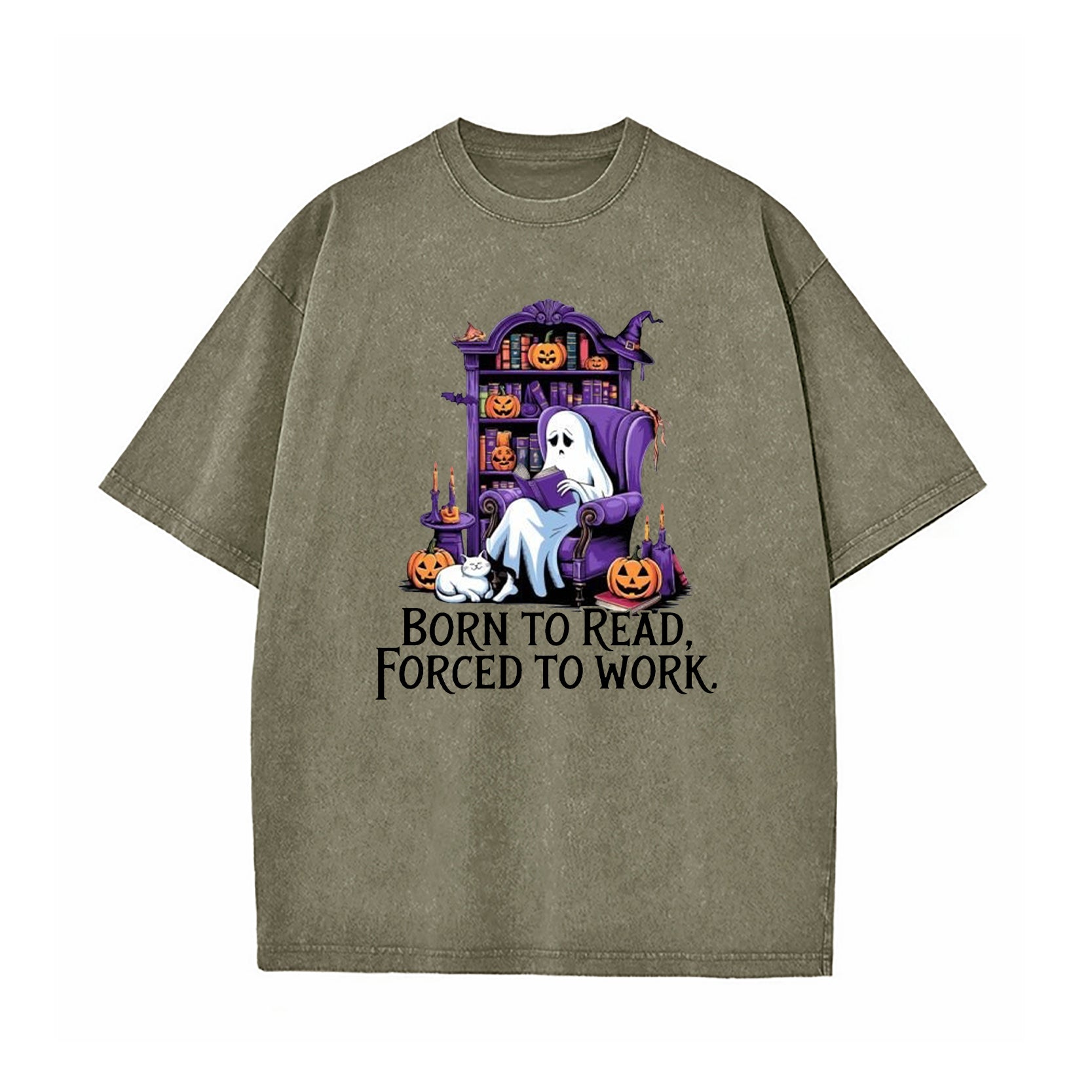 Born To Read Forced To Work Ghost Washed T-Shirt