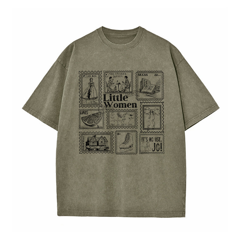 Little Women Literary Stamp Collection Washed T-Shirt
