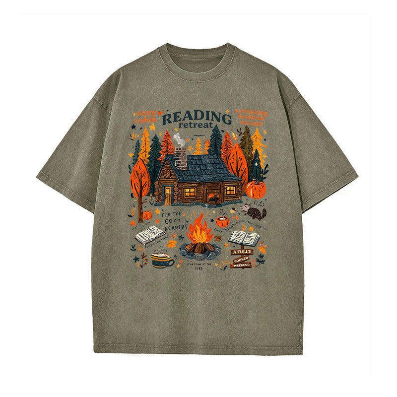 Cozy Cabin Reading Retreat Washed T-Shirt