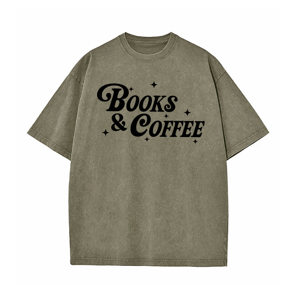 Books And Coffee Washed T-Shirt