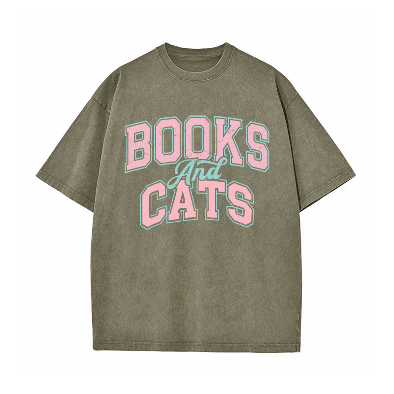 Books And Cats Washed T-Shirt