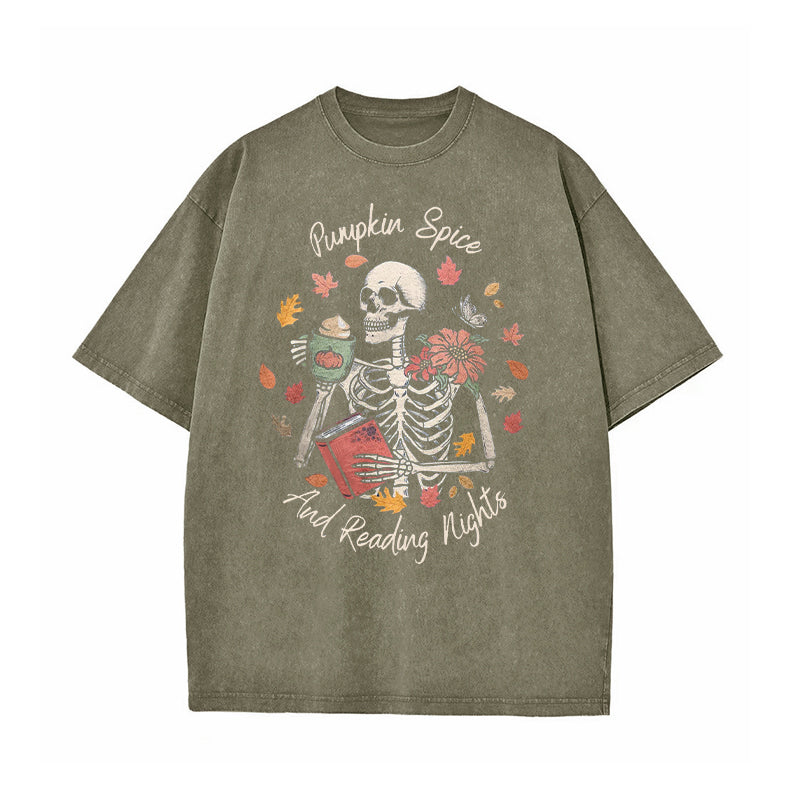Pumpkin Spice And Reading Nights Washed T-Shirt