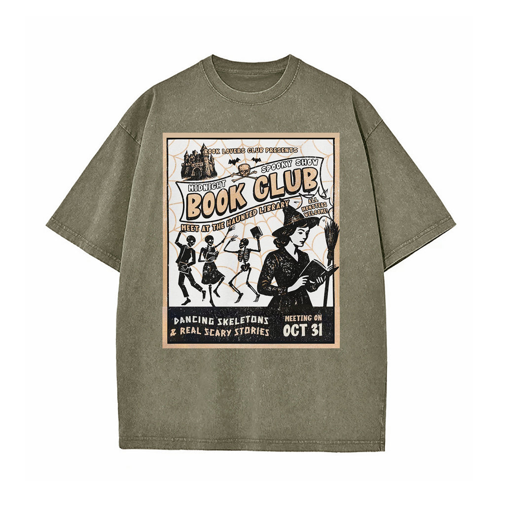 Midnight Halloween Book Club Washed T-Shirt