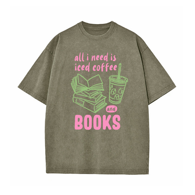 Iced Coffee and Books Washed T-Shirt