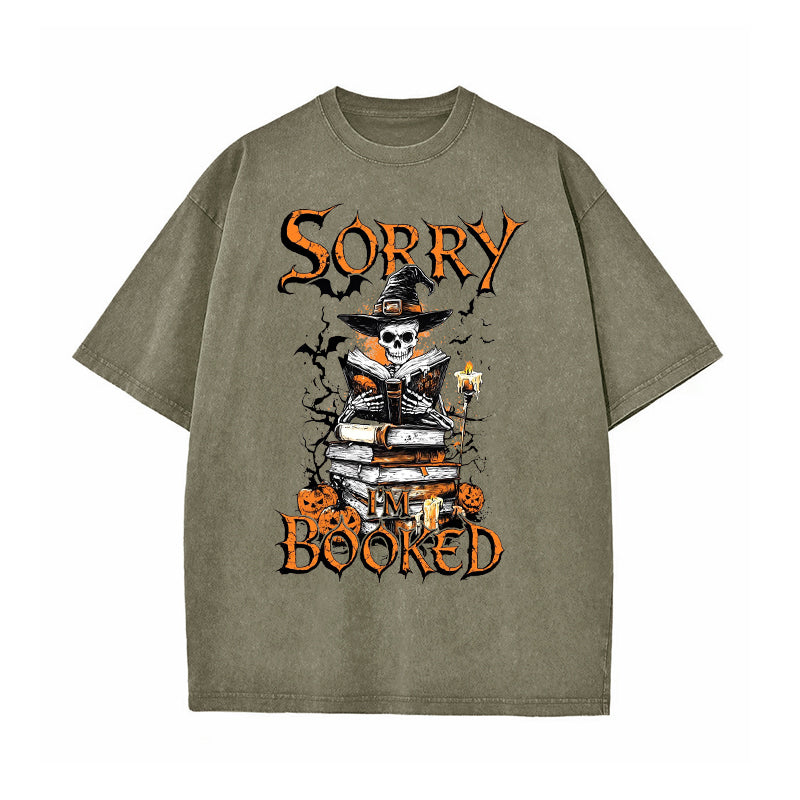 Halloween I'm Booked Washed T-Shirt