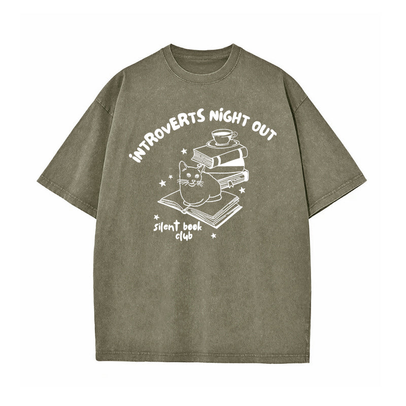 Introverts Night Out Silent Book Club Washed T-Shirt