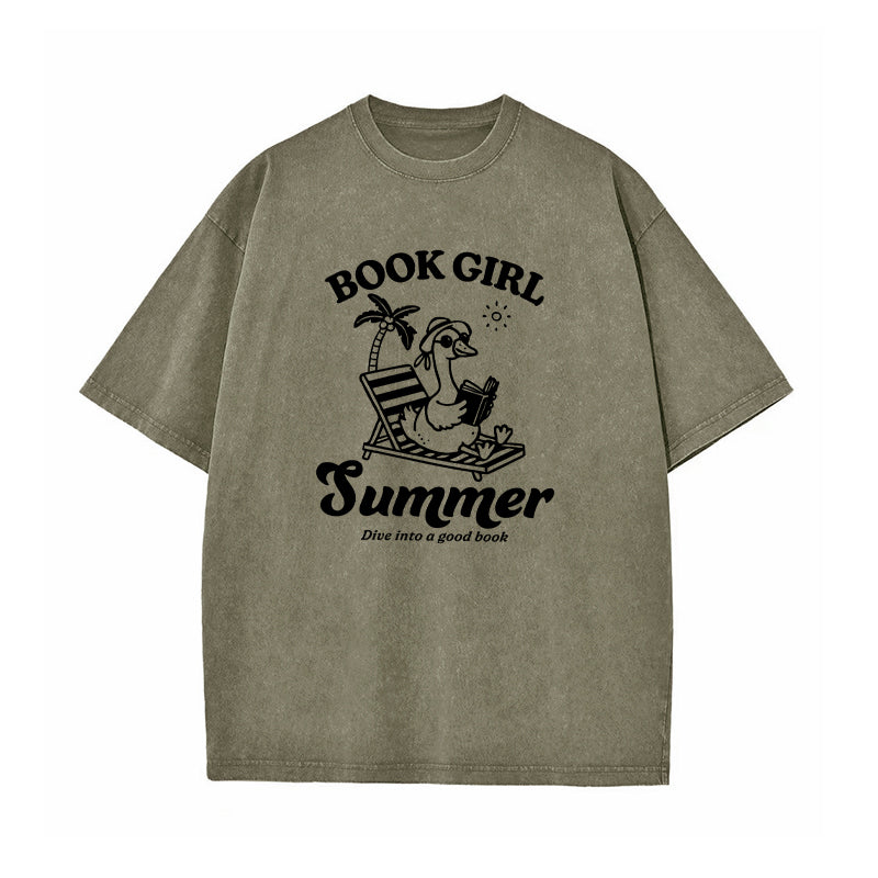 Book Girl Summer Dive Into A Good Book Washed T-Shirt