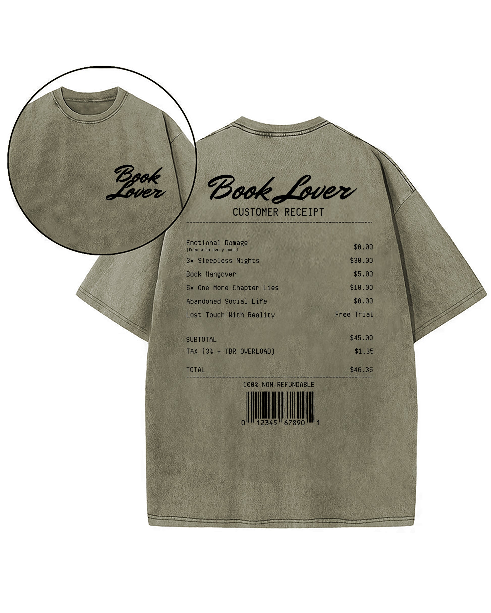 Book Lover Customer Receipt Washed T-Shirt