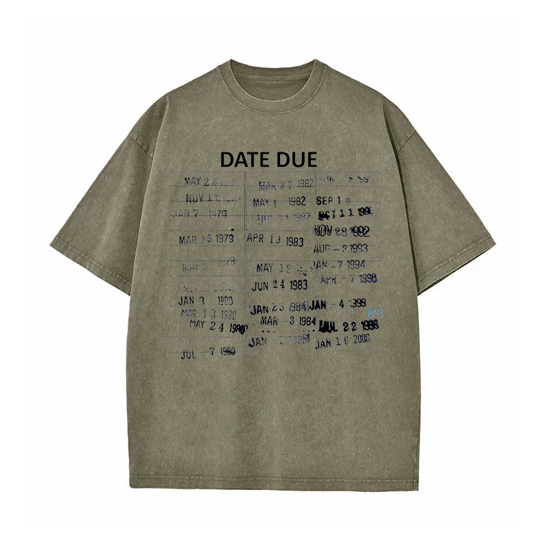 Library Card Due Date Washed T-Shirt