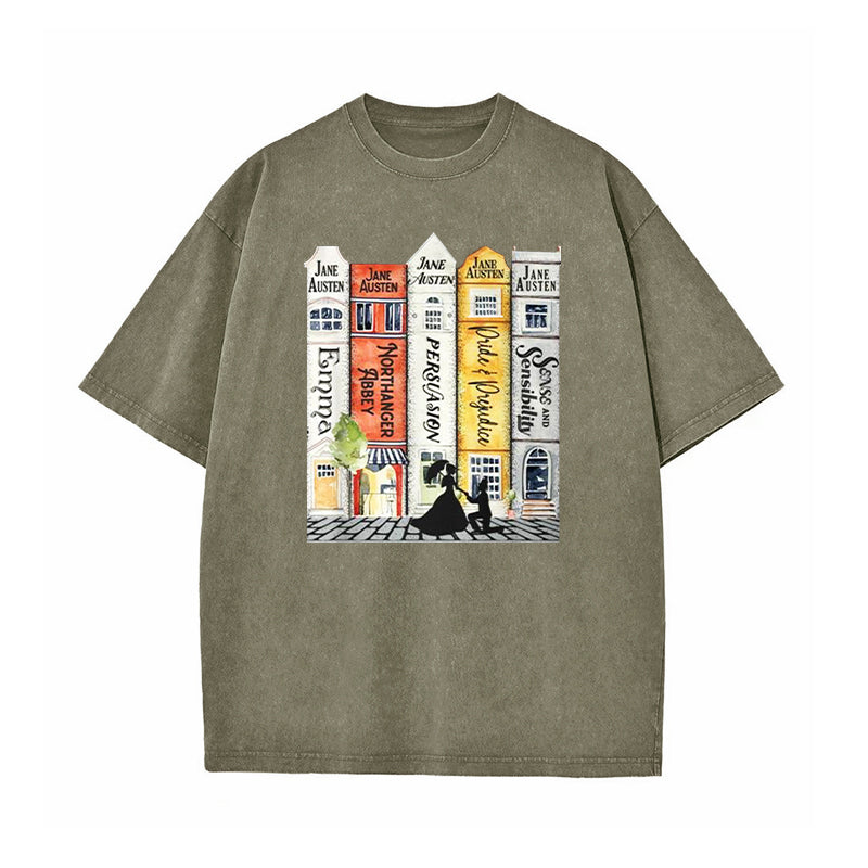 Jane Austen Books Street Romance Reader Washed T-Shirt