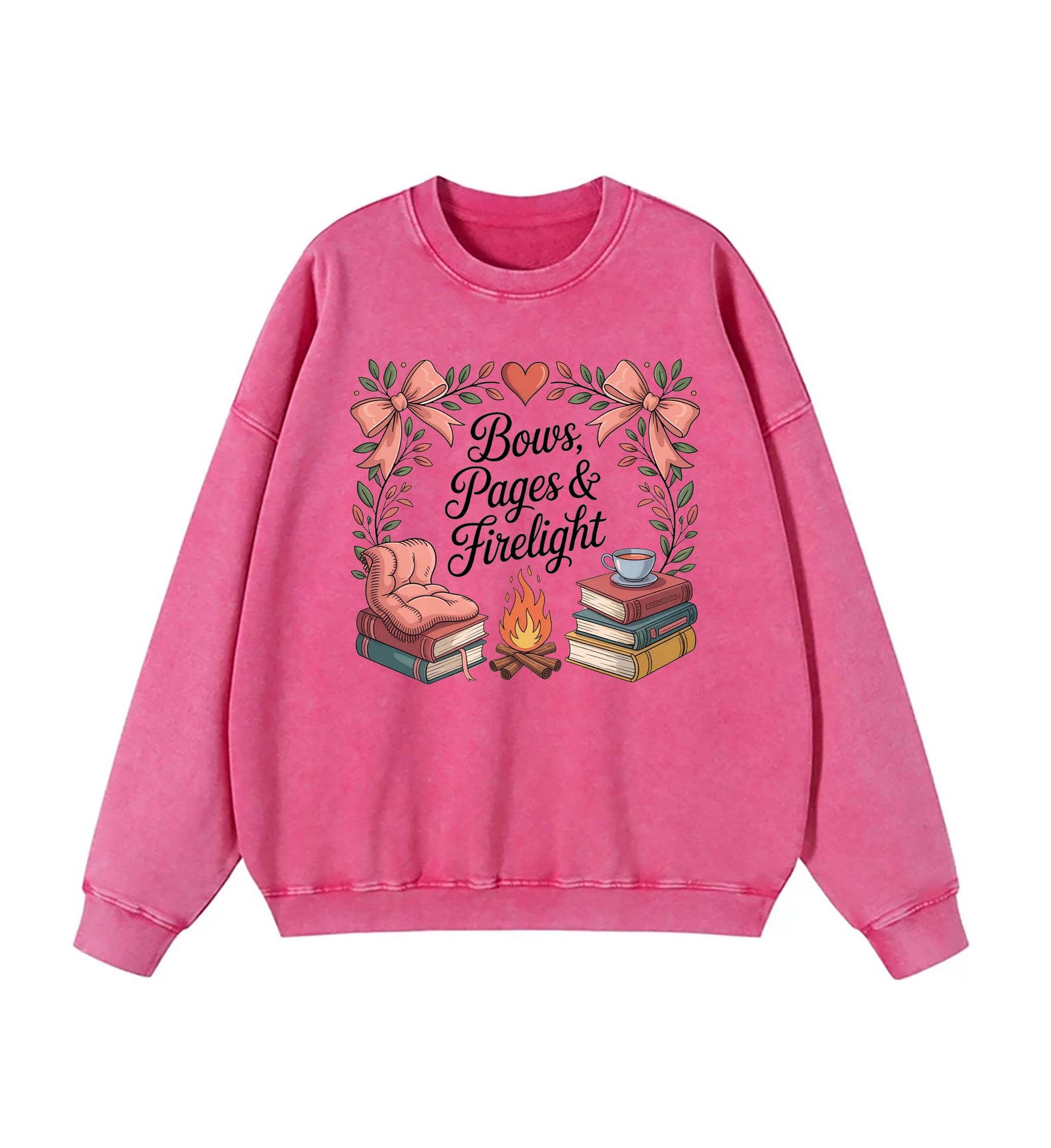 Cozy Bookish Campfire: Bows, Pages & Firelight sweatshirt