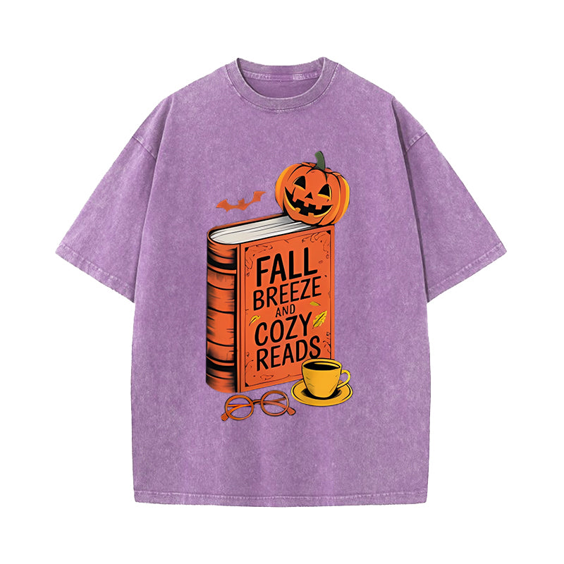 Fall Breeze And Cozy Reads Halloween Autumn Funny Book Lover T-Shirt