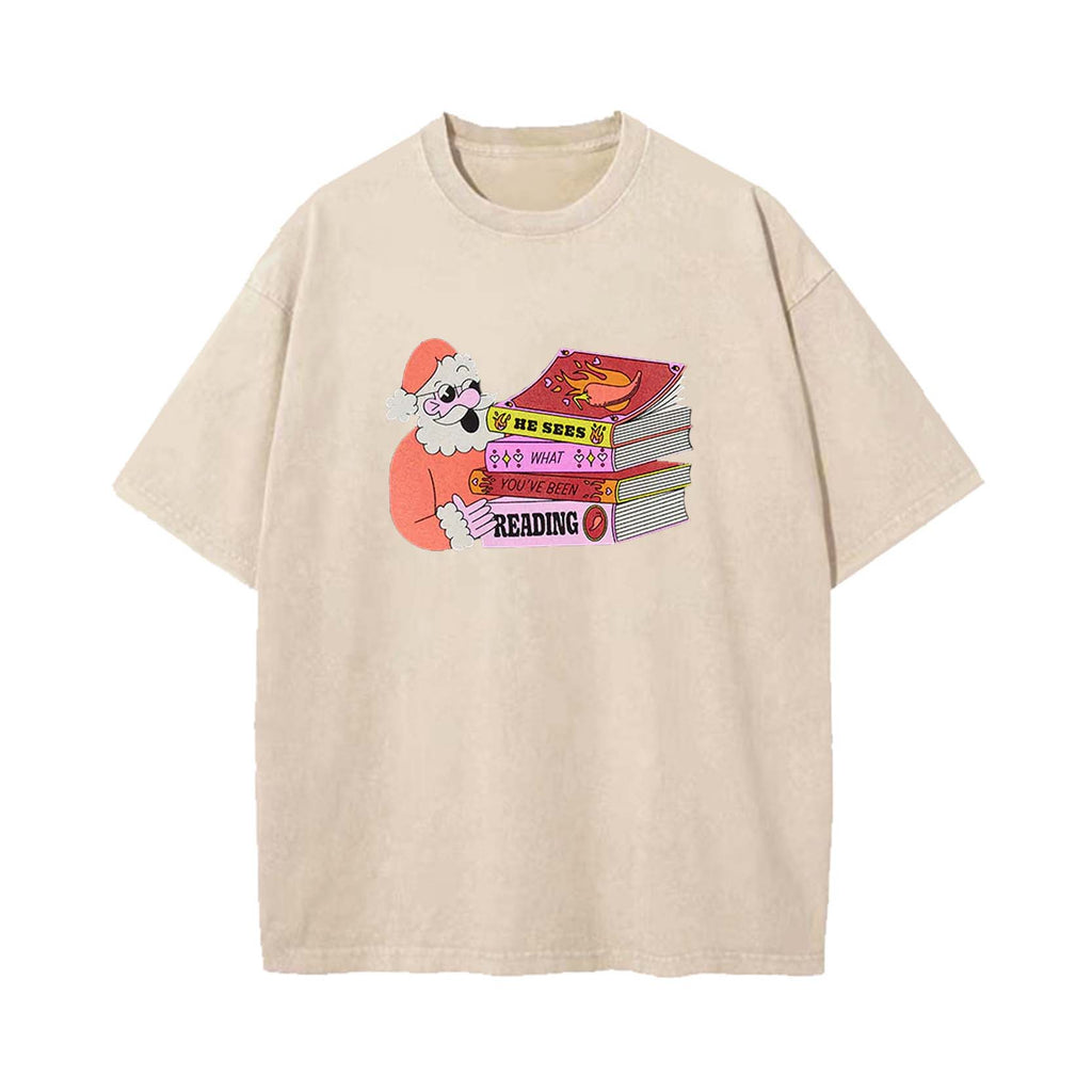 Santa: He Sees What You've Been Reading T-Shirt