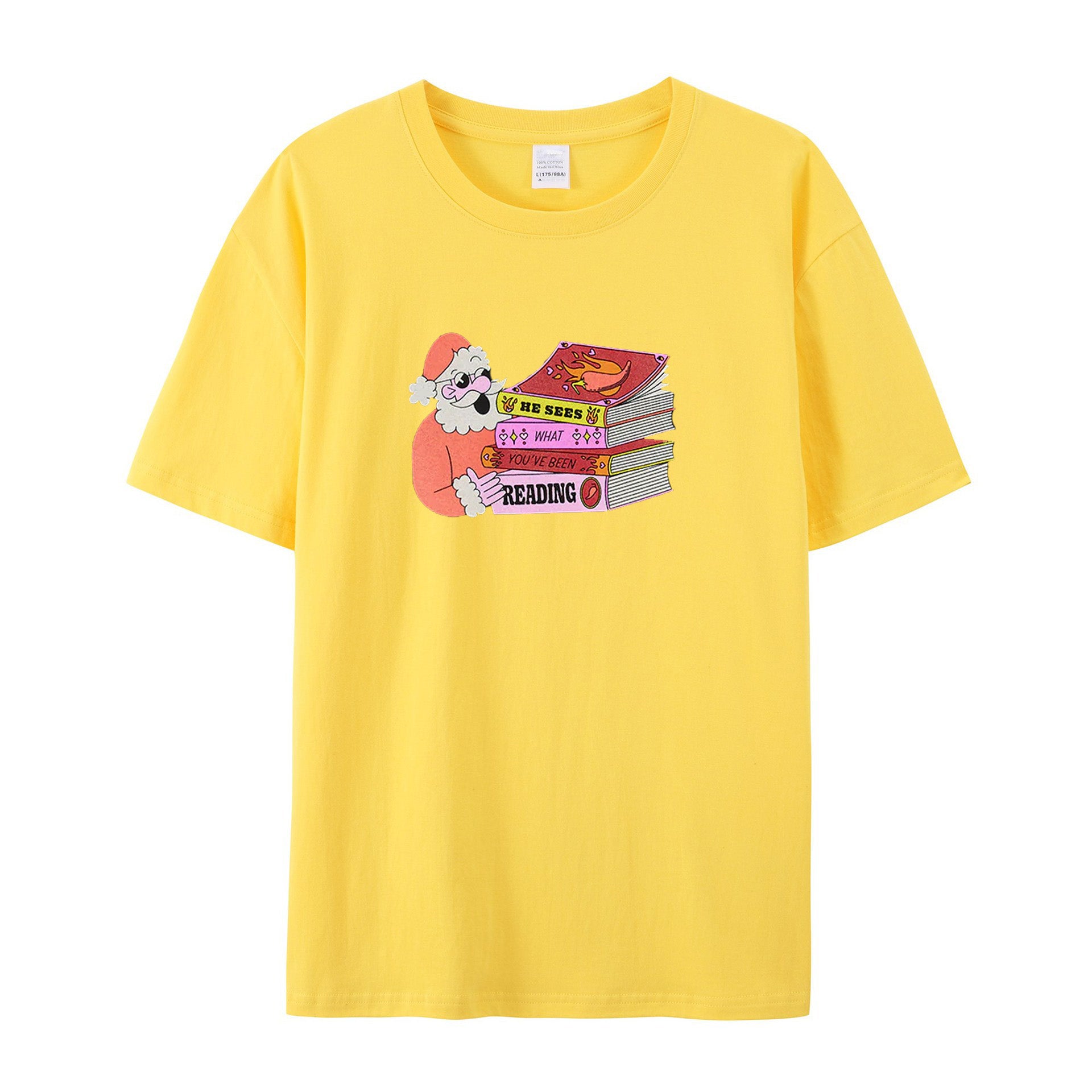 Santa: He Sees What You've Been Reading cotton T-shirts