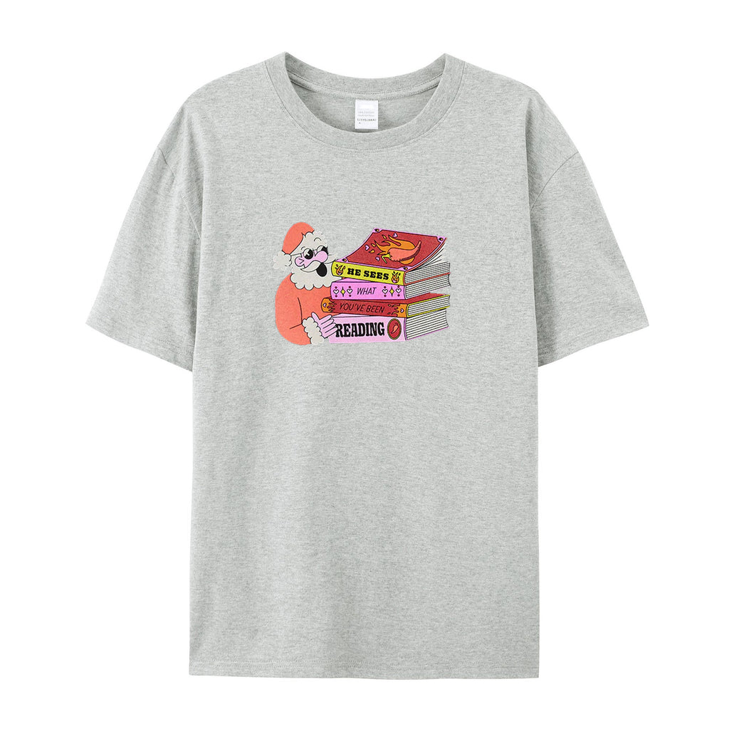 Santa: He Sees What You've Been Reading cotton T-shirts