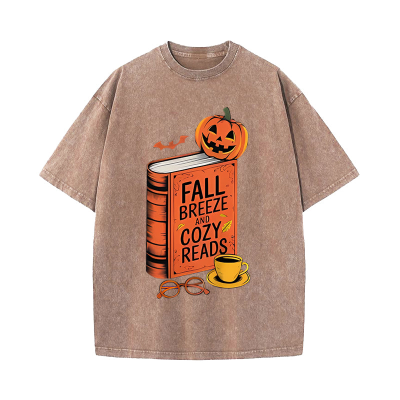 Fall Breeze And Cozy Reads Halloween Autumn Funny Book Lover T-Shirt