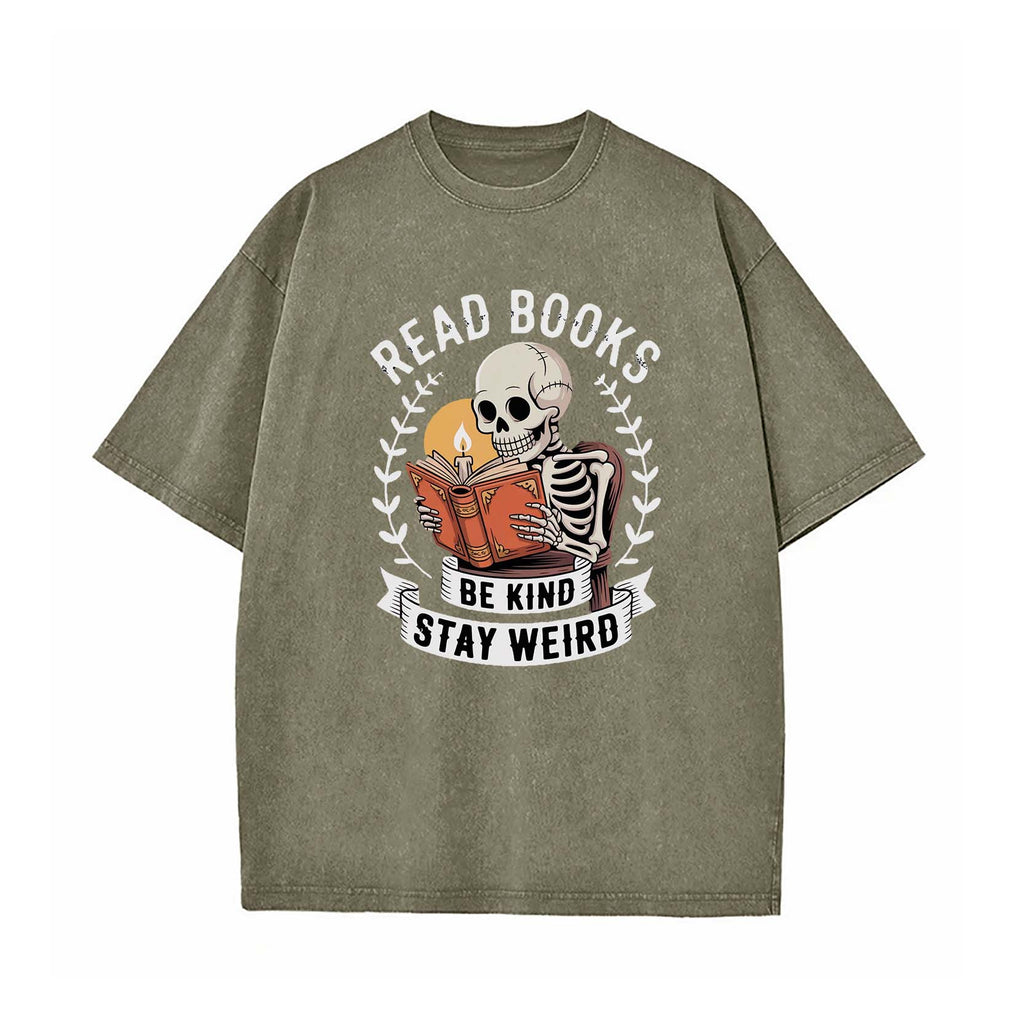 Read Books Stay Weird Book Lover Washed T-Shirt