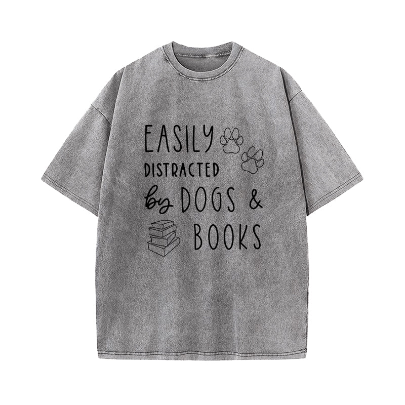 Dogs And Books Washed T-Shirt