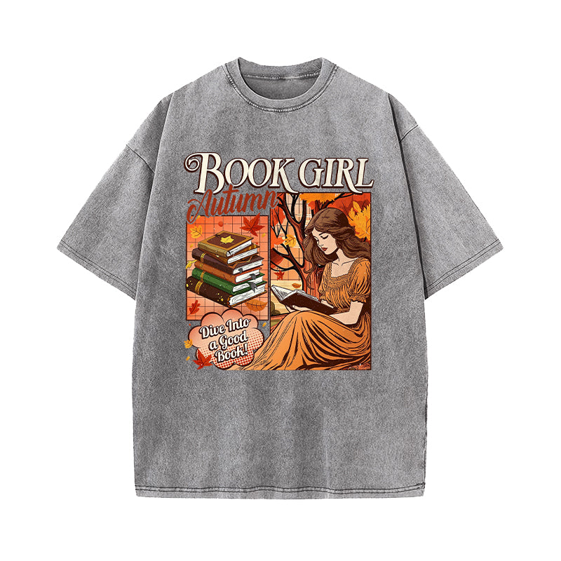 Book Girl Autumn Washed T-Shirt