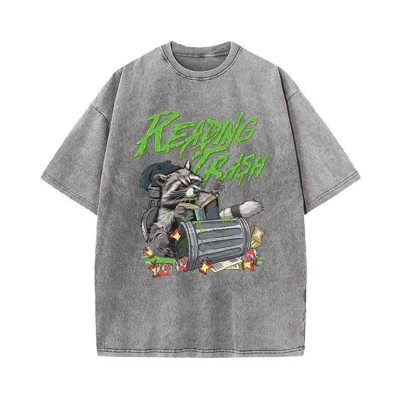 Reading Trash Racoon Washed T-Shirt
