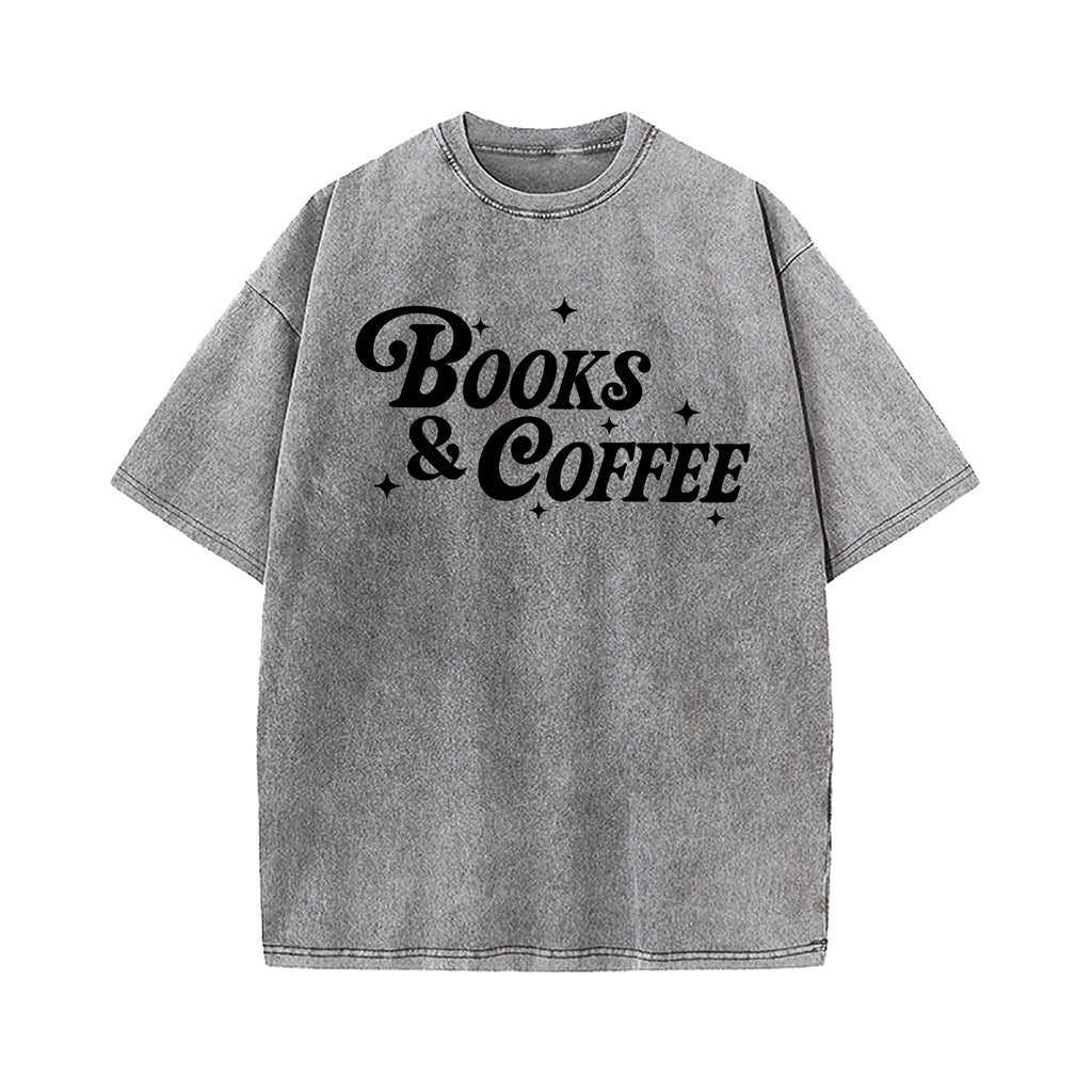 Books And Coffee Washed T-Shirt