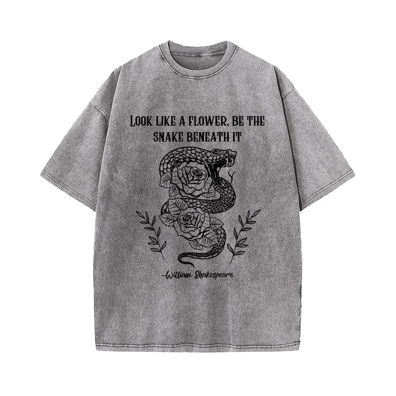 Shakespeare Poet Snake Roses Washed T-Shirt