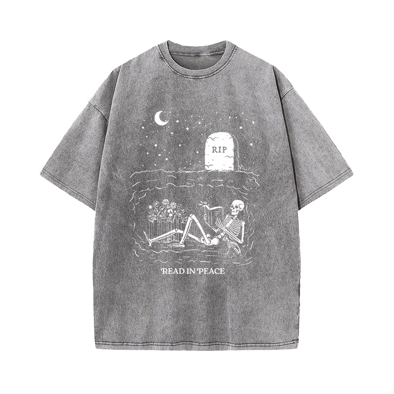 Read In Peace Skeleton Washed T-Shirt