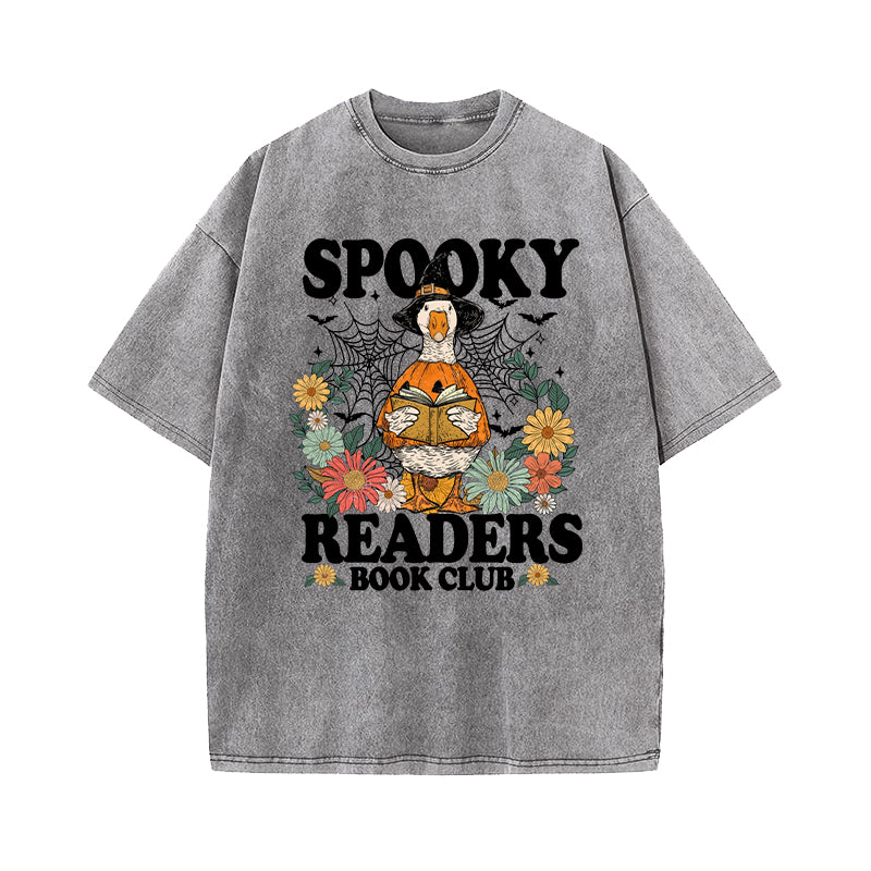 Spooky Readers Book Club Halloween Goose Washed T-Shirt