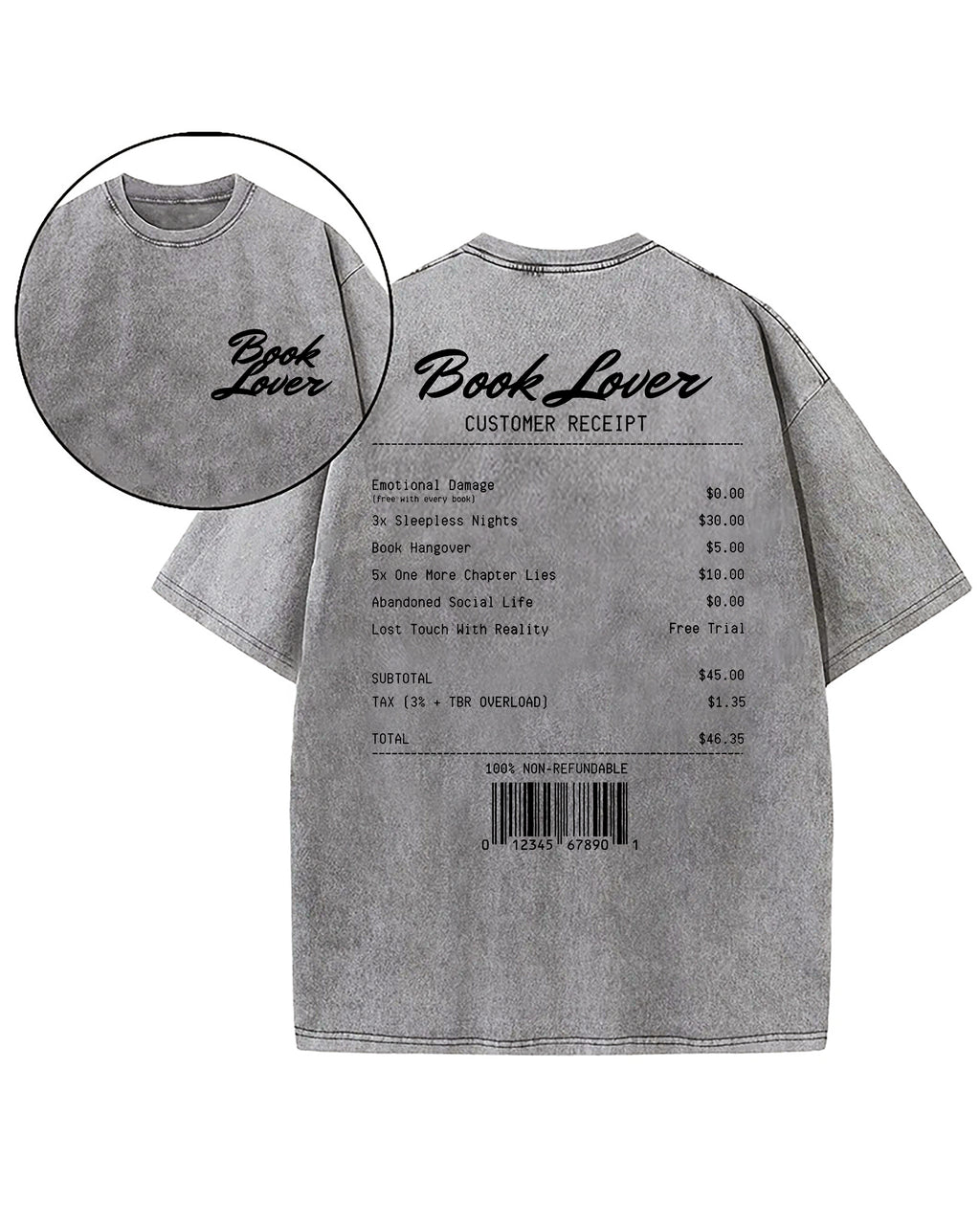 Book Lover Customer Receipt Washed T-Shirt