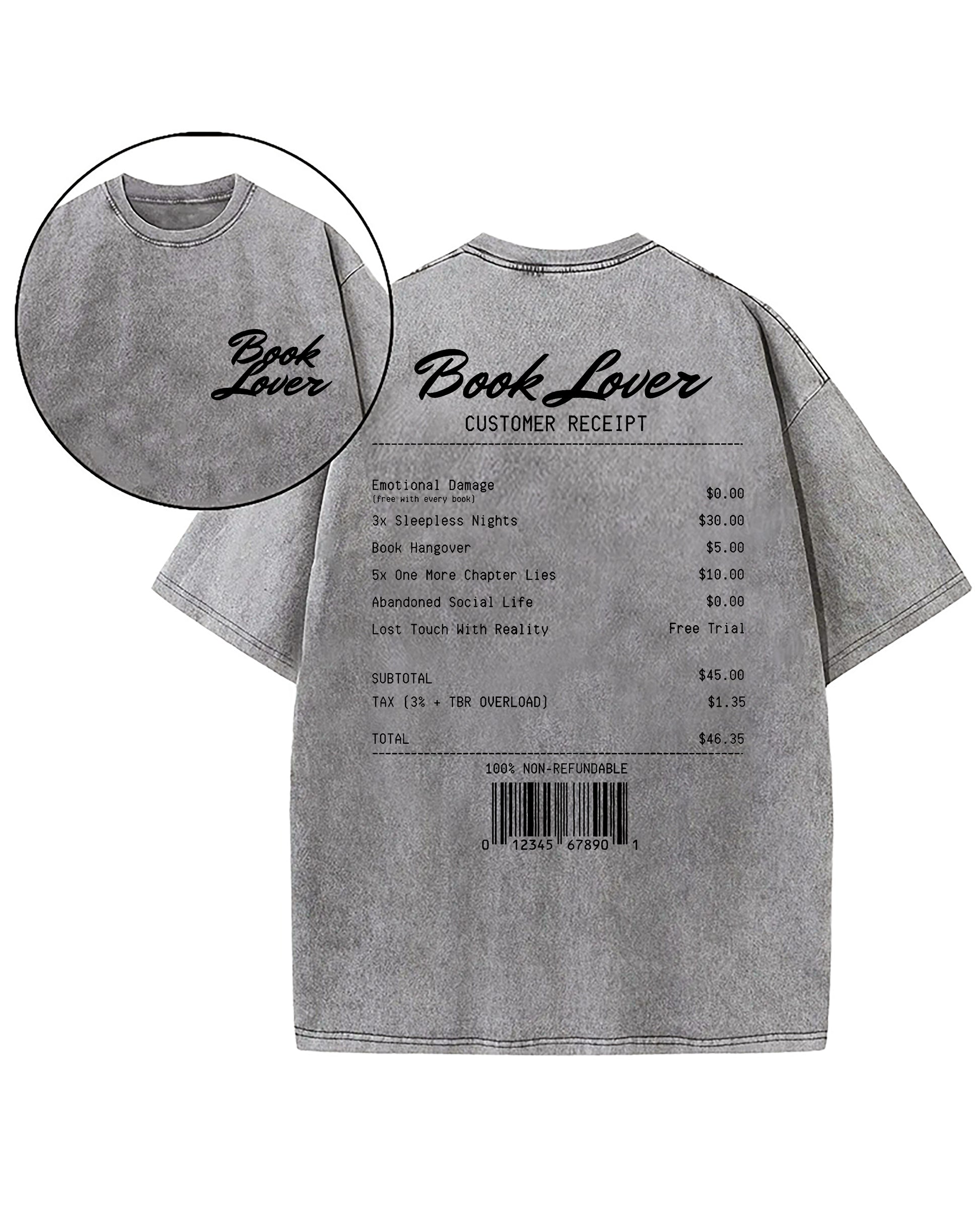 Book Lover Customer Receipt Washed T-Shirt