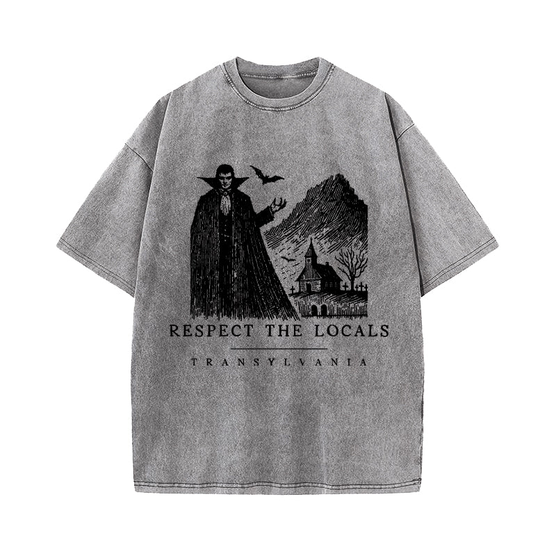 Dracula Vintage Transylvania Respect the Locals Washed T-Shirt