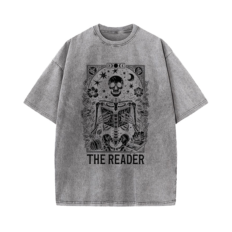The Reader Tarot Card Skeleton Reading Washed T-Shirt