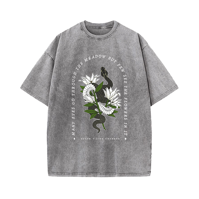 Ralph Waldo Emerson Quote But Few See The Flowers In It Washed T-Shirt