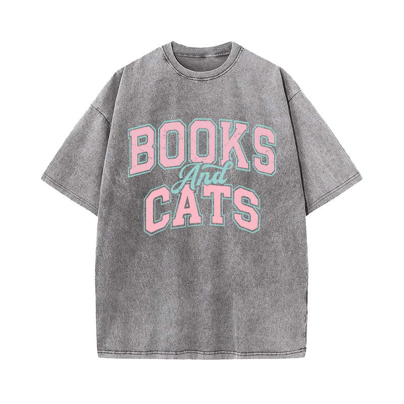 Books And Cats Washed T-Shirt