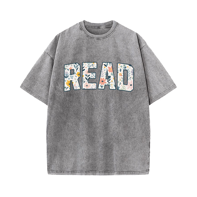 Book Lover Floral Read Washed T-Shirt