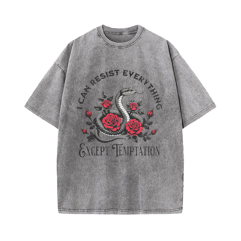 I Can Resist Everything Except Temptation Oscar Wilde Quote Washed T-Shirt