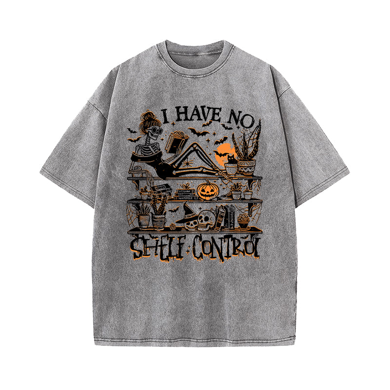 I Have No Shelf Control Halloween Washed T-Shirt