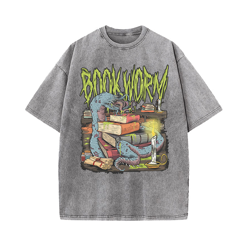 Bookworm Spooky Book Lover Washed T-shirt