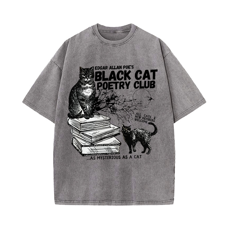 Allen Poe Poe Black Cat Poetry Club Washed T-Shirt