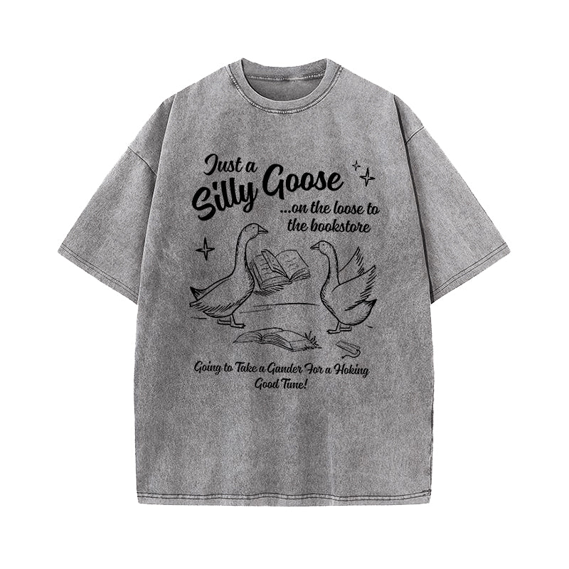 Silly Goose On The Loose To The Bookstore Washed T-Shirt
